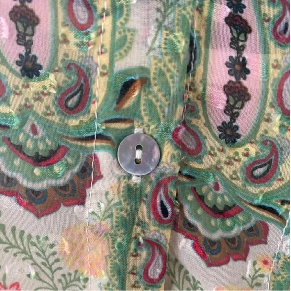 Lightweight Floral Button-Down Tunic Shirt - Yellow Green - Picture 8 of 12
